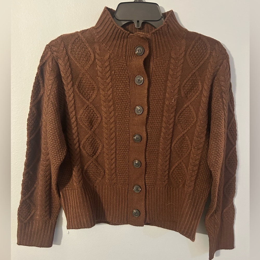 Brown Cable Knit Simi Cropped Small Women's Sweater NWOT